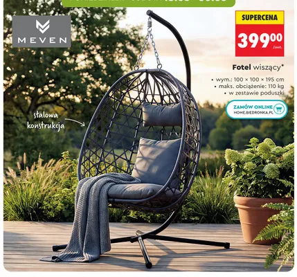 Fotel wiszący MEVEN 100x100x195cm promocja w Biedronka