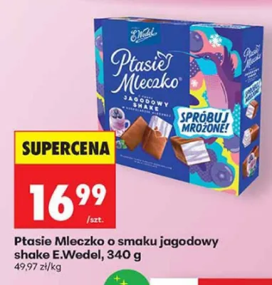 Ptasie Mleczko o smaku jagodowy shake E.Wedel promocja w Biedronka