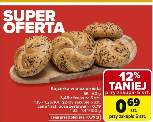 Kajzerka wieloziarnista 55-60g promocja w Carrefour Market