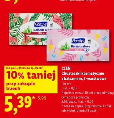 Chusteczki kosmetyczne z balsamem aloesowym 3-warstwowe Cien promocja w Lidl