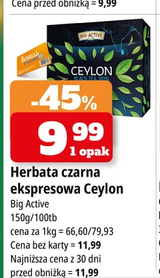 Herbata czarna ekspresowa Ceylon Big Active promocja w Leclerc