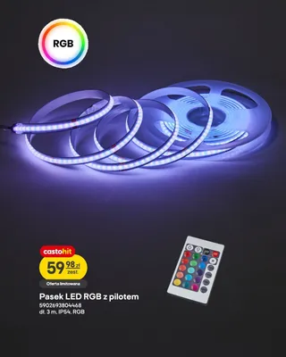 Pasek LED RGB z pilotem 3 m IP54 promocja w Castorama