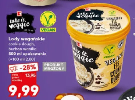 Lody wegańskie cookie dough, burbon wanilia różne rodzaje promocja w Kaufland