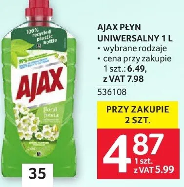 Płyn uniwersalny Ajax 1L promocja w Selgros