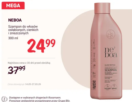 Szampon do włosów osłabionych, cienkich i zniszczonych Neboa Glow Peptide promocja w Rossmann
