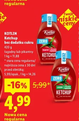 Ketchup bez dodatku cukru łagodny Kotlin promocja w Lidl