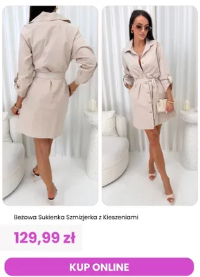 Sukienka szmizjerka beżowa z kieszeniami ModnaKiecka.pl Modnakiecka. Pl promocja w Modna Kiecka