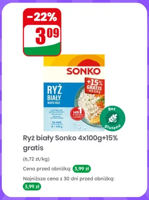 Ryż biały Sonko 4-pak 100 g promocja w Dino