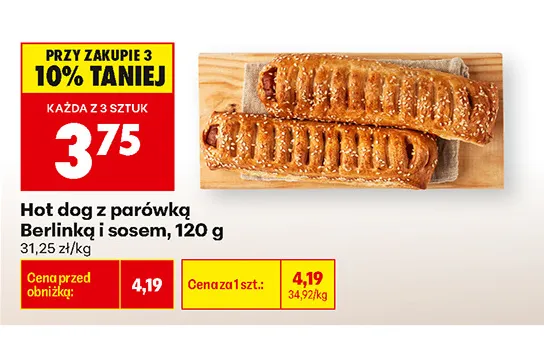 Hot dog z parówką Berlinką i sosem promocja w Biedronka