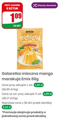 Galaretka mleczna mango marakuja Emix promocja w Dino