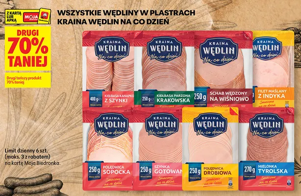 Kiełbasa kanapkowa z szynki Kraina Wędlin Na Co Dzień promocja w Biedronka