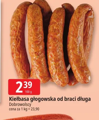 Kiełbasa głogowska od braci długa Dobrowolscy promocja w Leclerc