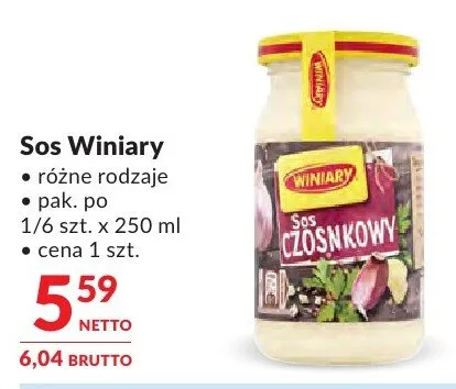 Sos Winiary czosnkowy i inne rodzaje promocja w Makro