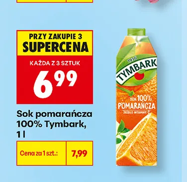 Sok pomarańcza 100% Tymbark promocja w Biedronka