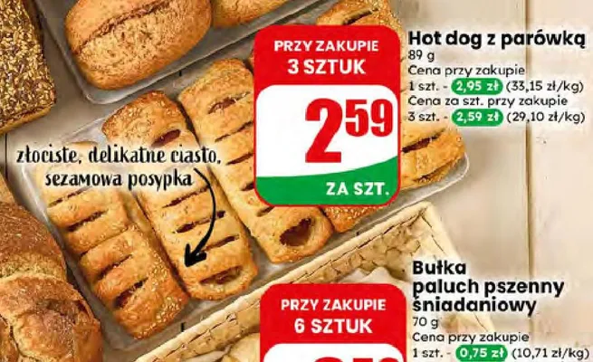 Hot dog z parówką promocja w Dino