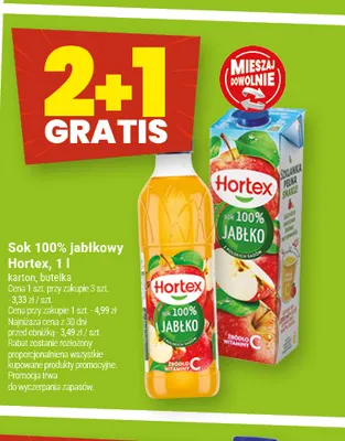 Sok jabłkowy Hortex karton 100% promocja w Twój Market