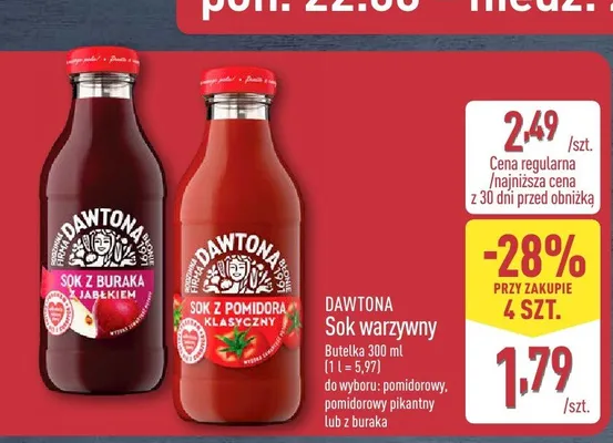 Sok warzywny Dawtona z buraka promocja w Aldi