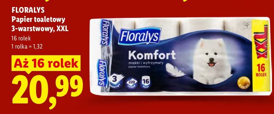 Papier toaletowy 3-warstwowy Floralys Komfort XXL promocja w Lidl