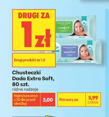 Chusteczki Dada Extra Soft comfort promocja w Biedronka