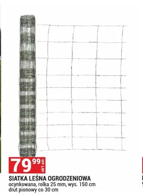 Siatka leśna ogrodzeniowa ocynkowana, rolka 25m, wys. 150cm drut pionowy co 30cm promocja w Merkury Market
