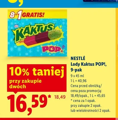 Lody Kaktus POP! NESTLÉ 9-pak 45ml promocja w Lidl