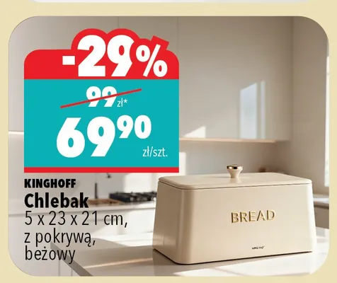 Chlebak 5x23x21cm, z pokrywą, beżowy Kinghoff promocja w Biedronka Home