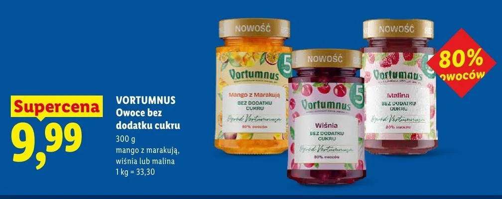 Owoce bez dodatku cukru Vortumnus malina promocja w Lidl