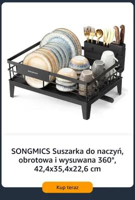 Suszarka do naczyń Songmics obrotowa i wysuwana 360° 42,4x35,4x22,6 cm promocja w Amazon