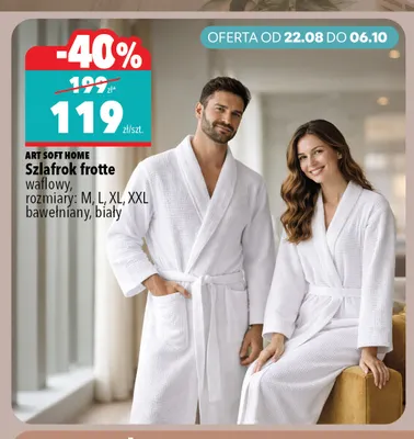 Szlafrok frotte ART SOFT HOME waflowy bawełniany biały promocja w Biedronka Home