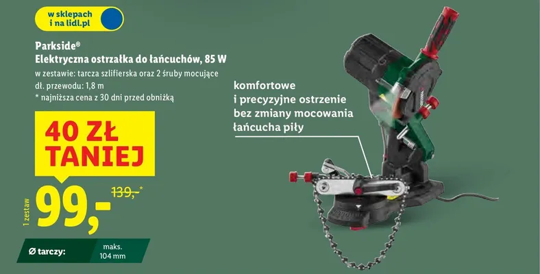 Elektryczna ostrzałka do łańcuchów, 85 W promocja w Lidl