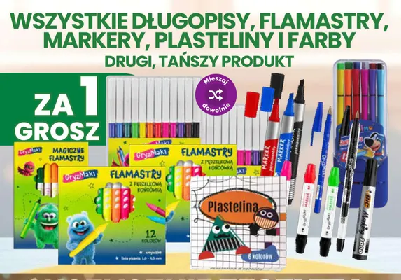 Długopisy, flamastry, markery, plasteliny i farby promocja w Dino