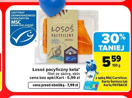 Łosoś pacyficzny keta filet ze skórą Connoisseur promocja w Carrefour