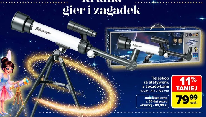 Teleskop ze statywem z soczewkami promocja w Carrefour