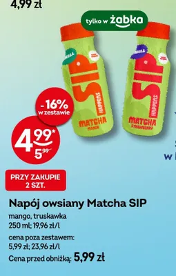 Napój owsiany Matcha SIP truskawka promocja w Żabka