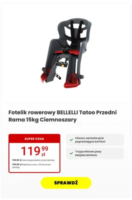 Fotelik rowerowy Bellelli Tatoo Przedni Ciemnoszary promocja w Media Expert