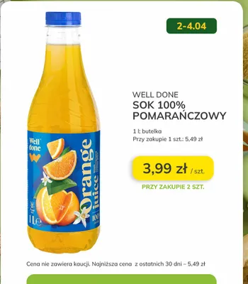 Sok 100% pomarańczowy promocja w Stokrotka