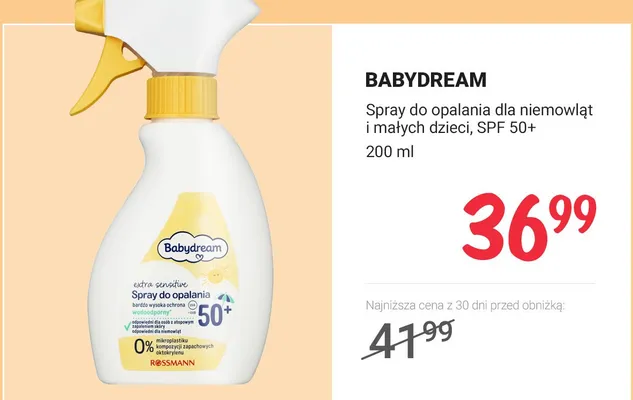 Spray do opalania Babydream dla niemowląt i małych dzieci SPF 50+ promocja w Rossmann
