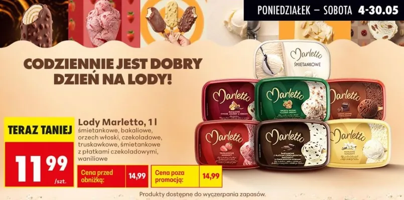 Lody Marletto waniliowe promocja w Biedronka
