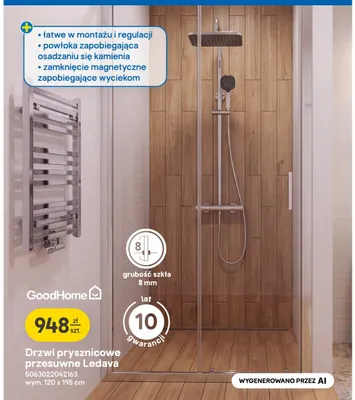 Drzwi prysznicowe przesuwne GoodHome Ledava 120x195 cm promocja w Castorama