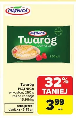 Twaróg półtłusty w kostce PIĄTNICA promocja w Carrefour