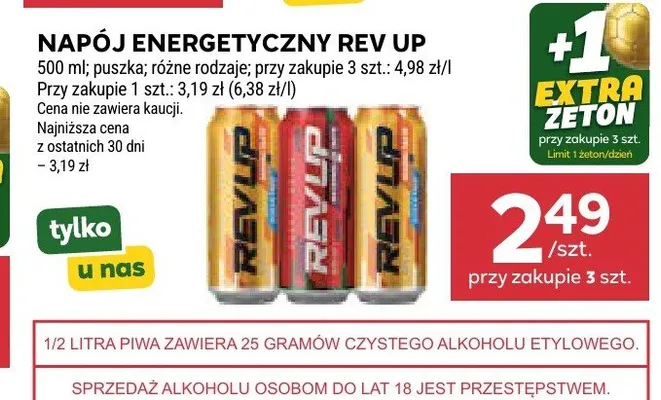 Napój energetyczny Rev Up promocja w Stokrotka
