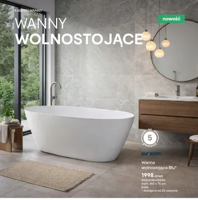 Wanna wolnostojąca Durasan Blu 160x75 cm biała promocja w Castorama