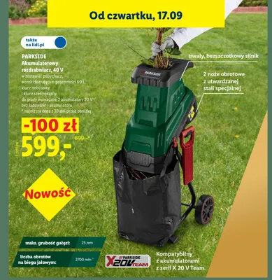 Akumulatorowy rozdrabniacz Parkside promocja w Lidl
