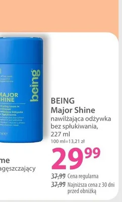 Nawilżająca odżywka do włosów bez spłukiwania BEING Major Shine promocja w Hebe