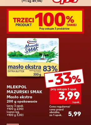 Masło ekstra Mazurski Smak Mlekpol 83% promocja w Kaufland