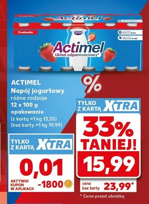 Napój jogurtowy truskawkowy Actimel 12-pak 100 g - z kuponem promocja w Kaufland