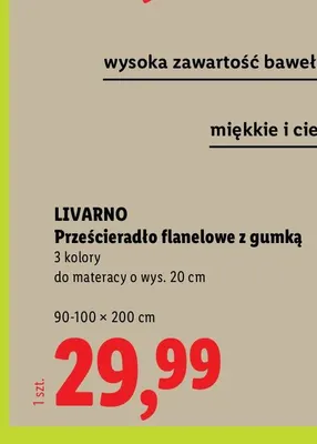 Prześcieradło flanelowe z gumką Livarno 90-100x200 cm promocja w Lidl