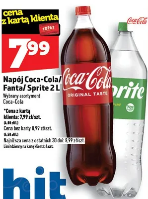 Napój coca-cola/fanta/sprite promocja w TOPAZ