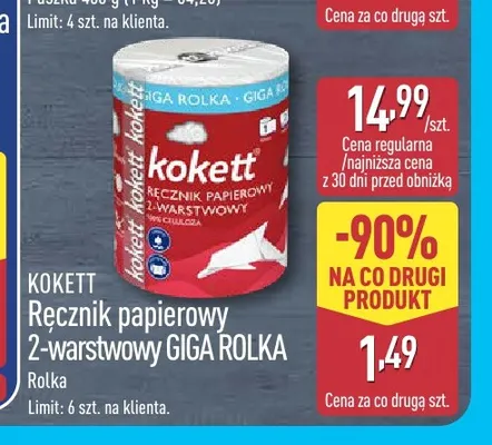 Ręcznik papierowy 2-warstwowy GIGA ROLKA Kokett promocja w Aldi