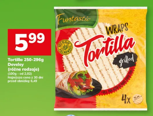 Tortilla Develey Funtastic grilled 250-296g 4-pak 25cm promocja w Hitpol